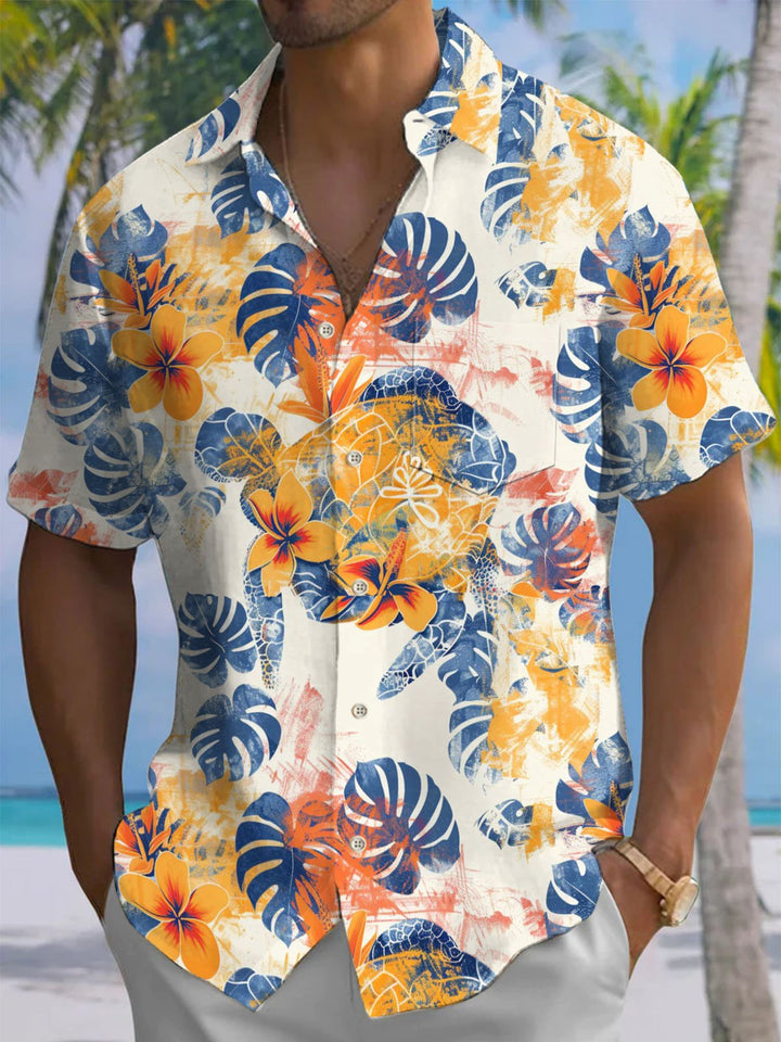 Alohadaddy® Casual Palm Leaf Art Print Pocket Stretch Men&