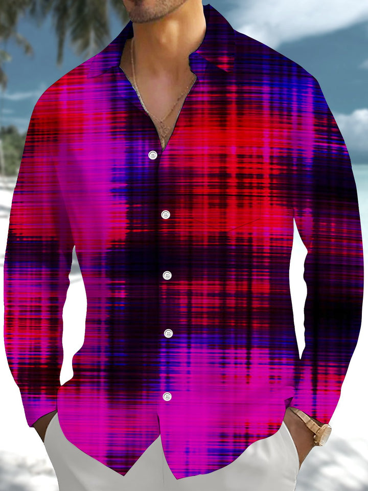 Alohadaddy® Retro Abstract Plaid Print Art Pocket Stretch Men&