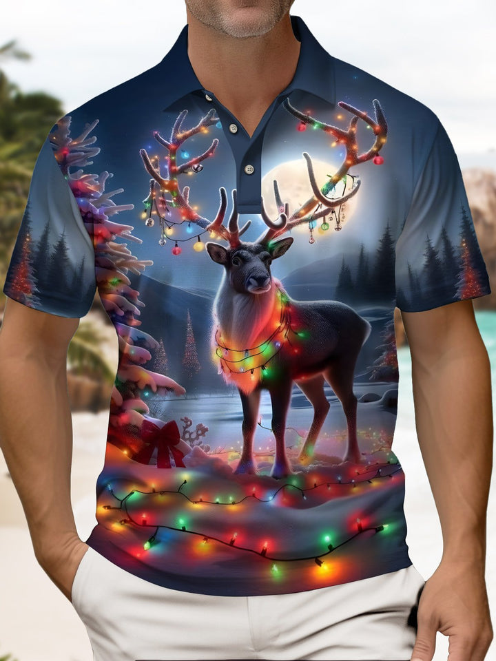 Alohadaddy® Christmas Elk Print Button Stretch Men&