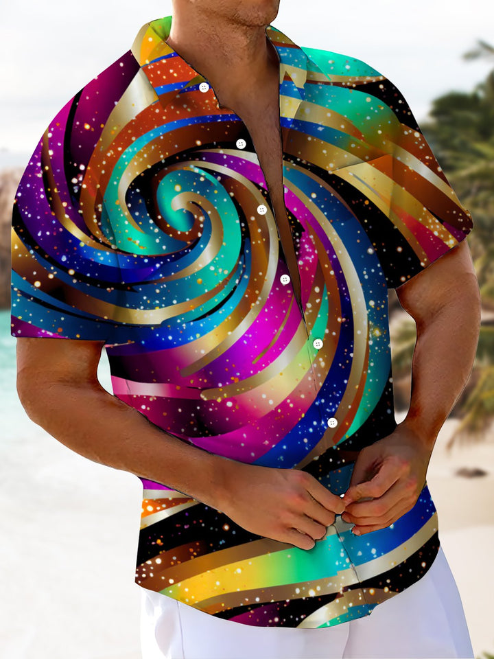 Alohadaddy® Casual Abstract Spiral Print Pocket Elastic Button Men&