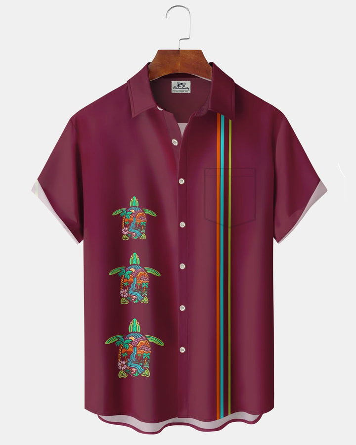 Alohadaddy® Vintage Stripes Turtle Arrangement Art Pocket Elastic Button Men&