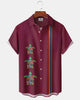 Alohadaddy® Vintage Stripes Turtle Arrangement Art Pocket Elastic Button Men's Short Sleeve Shirt Big & Tall