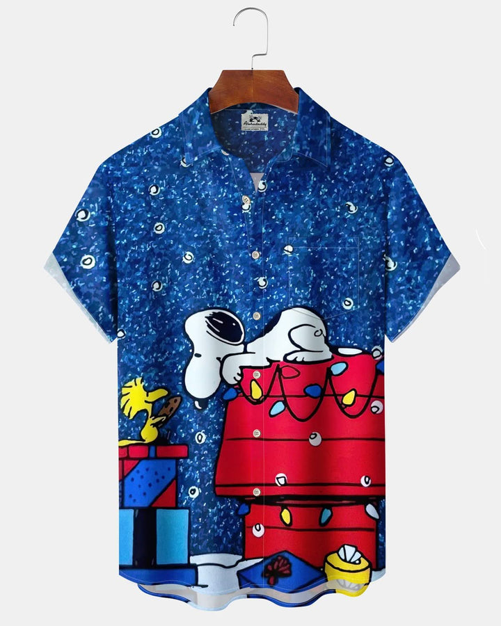 Alohadaddy® Christmas Cartoon Print Art Pocket Button Stretch Men&