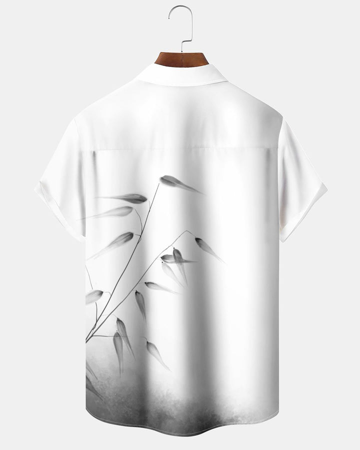 Alohadaddy® Hawaiian Bamboo Leaf Ink Painting Print Art Button Stretch Pocket Men&