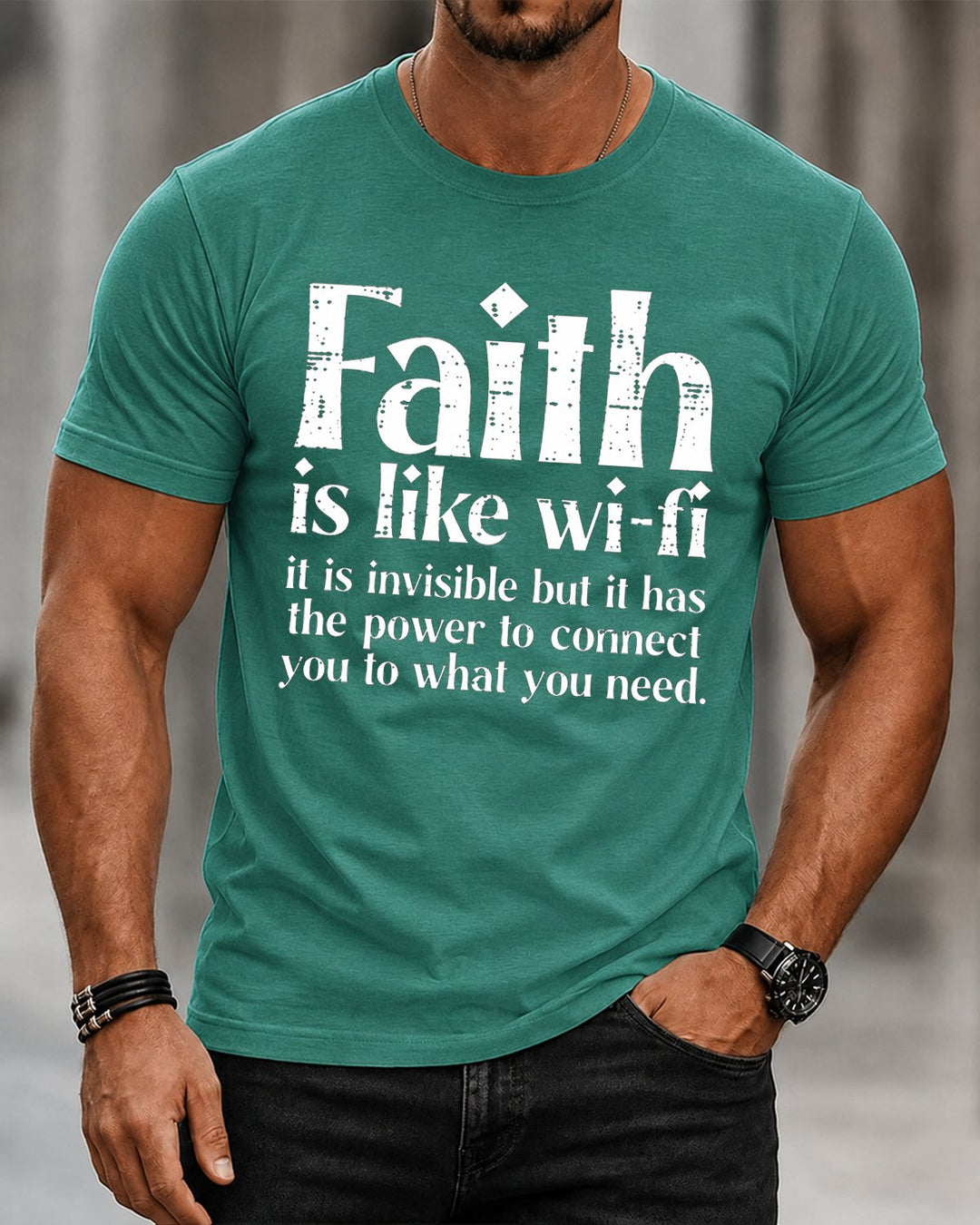 Faith Is Like Wi-Fi Power to Connect Quote Christian Washed Cotton T-Shirt front print