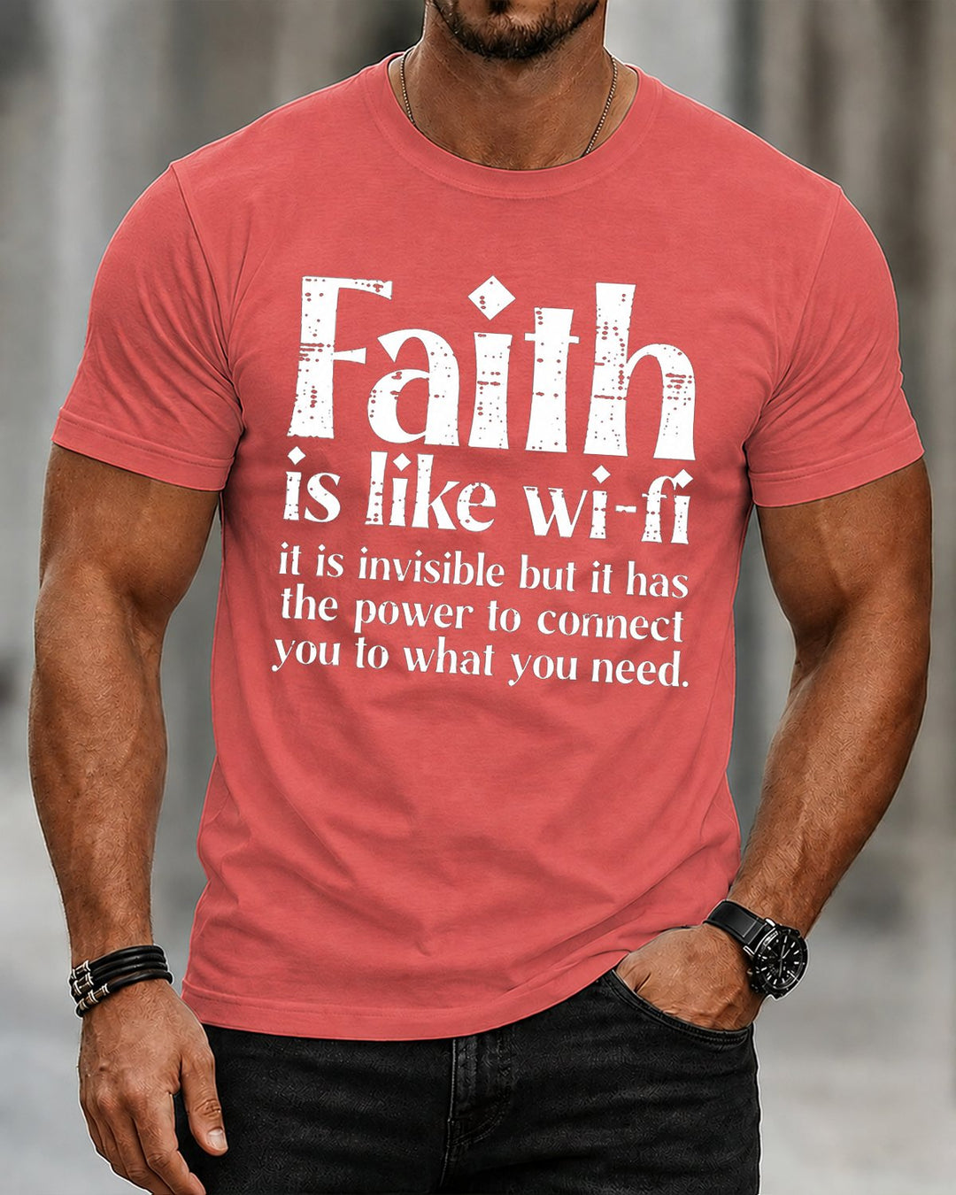 Faith Is Like Wi-Fi Power to Connect Quote Christian Washed Cotton T-Shirt front print