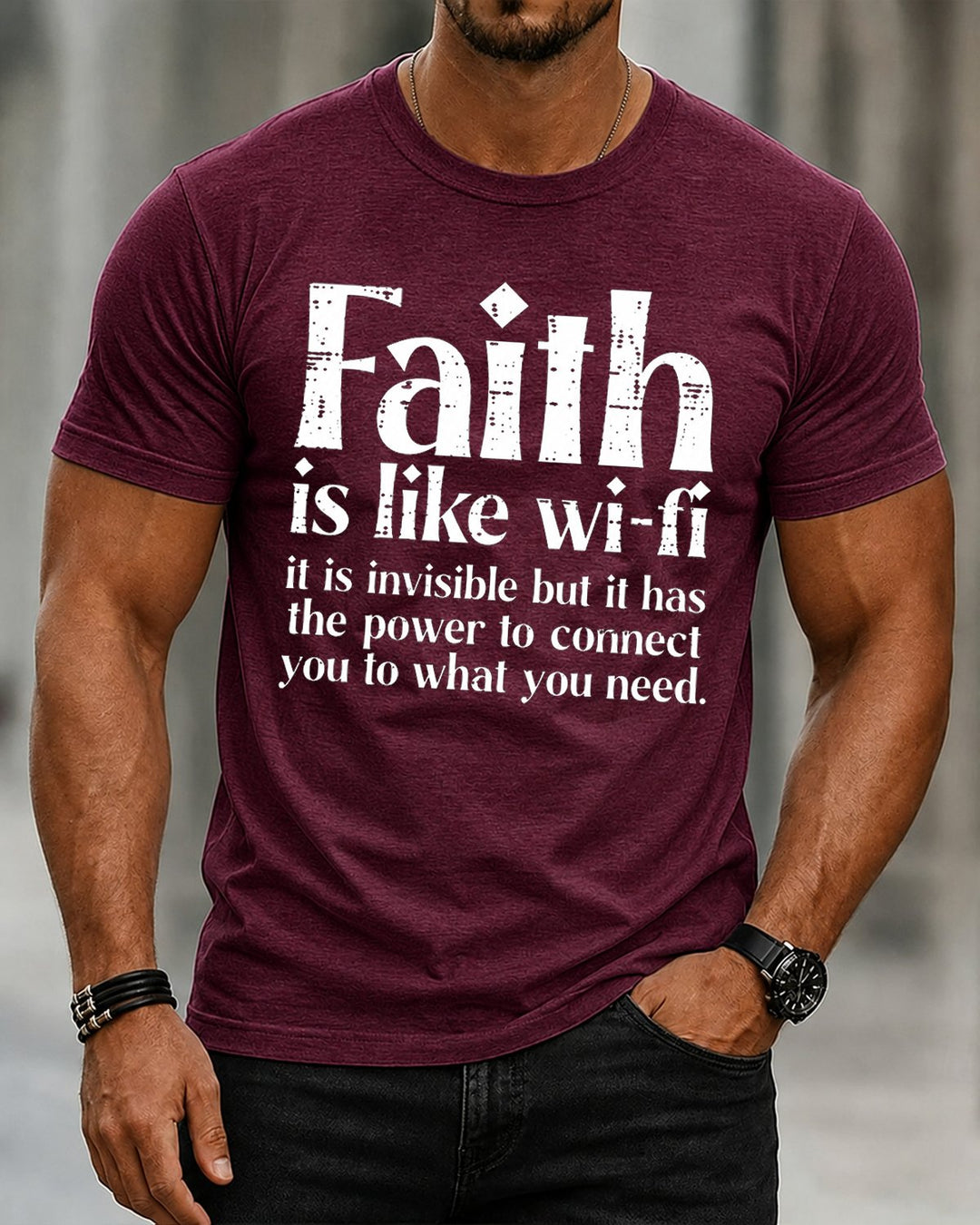 Faith Is Like Wi-Fi Power to Connect Quote Christian Washed Cotton T-Shirt front print