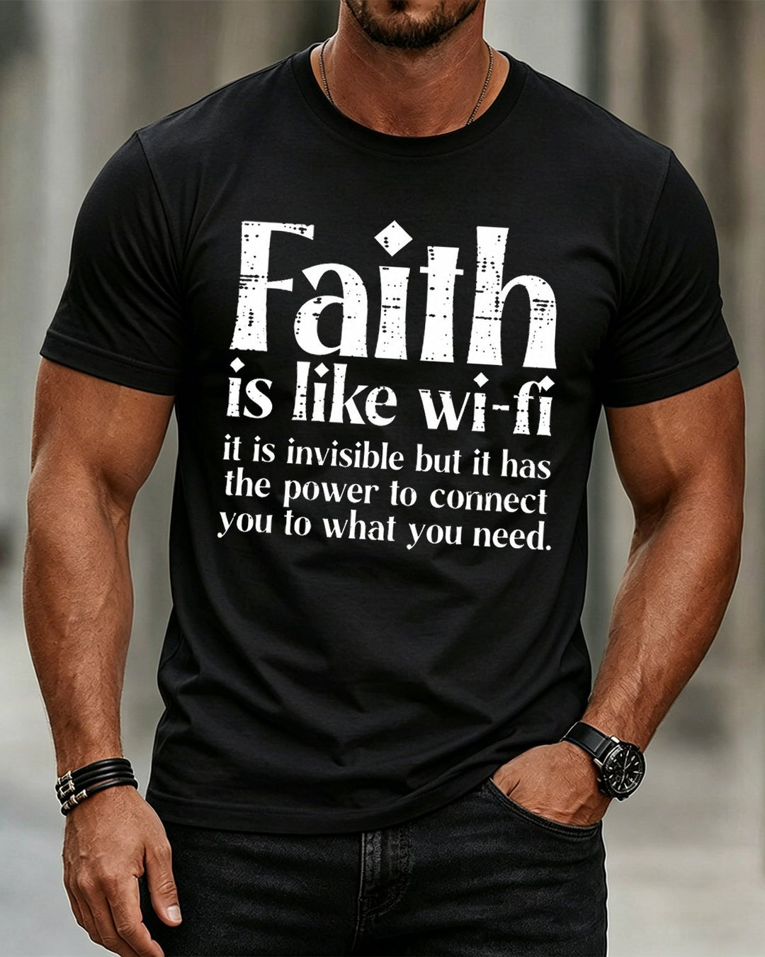 Faith Is Like Wi-Fi Power to Connect Quote Christian Washed Cotton T-Shirt front print