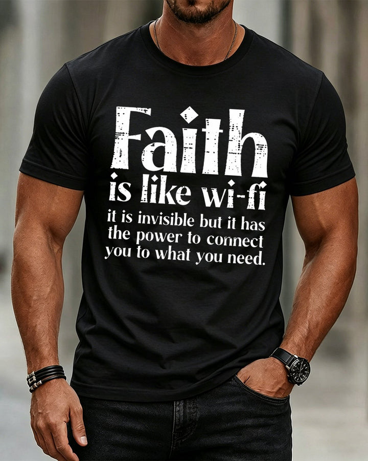 Faith Is Like Wi-Fi Power to Connect Quote Christian Washed Cotton T-Shirt front print