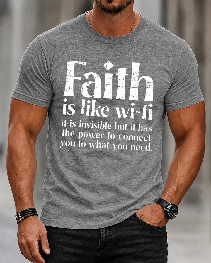 Faith Is Like Wi-Fi Power to Connect Quote Christian Washed Cotton T-Shirt front print