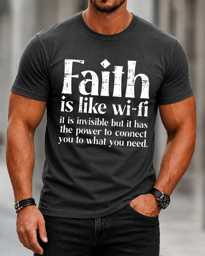 Faith Is Like Wi-Fi Power to Connect Quote Christian Washed Cotton T-Shirt front print