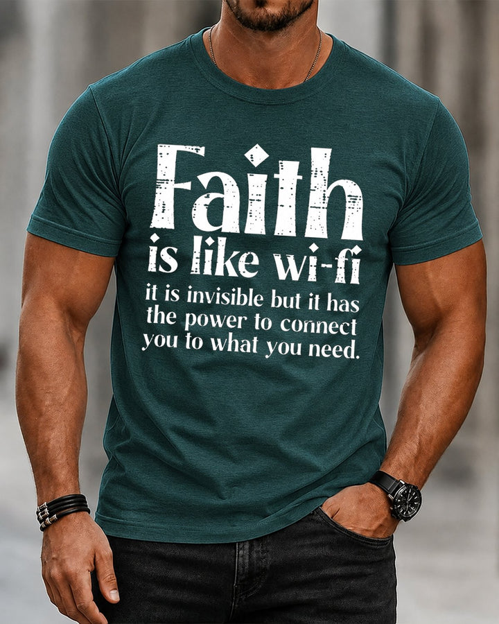 Faith Is Like Wi-Fi Power to Connect Quote Christian Washed Cotton T-Shirt front print