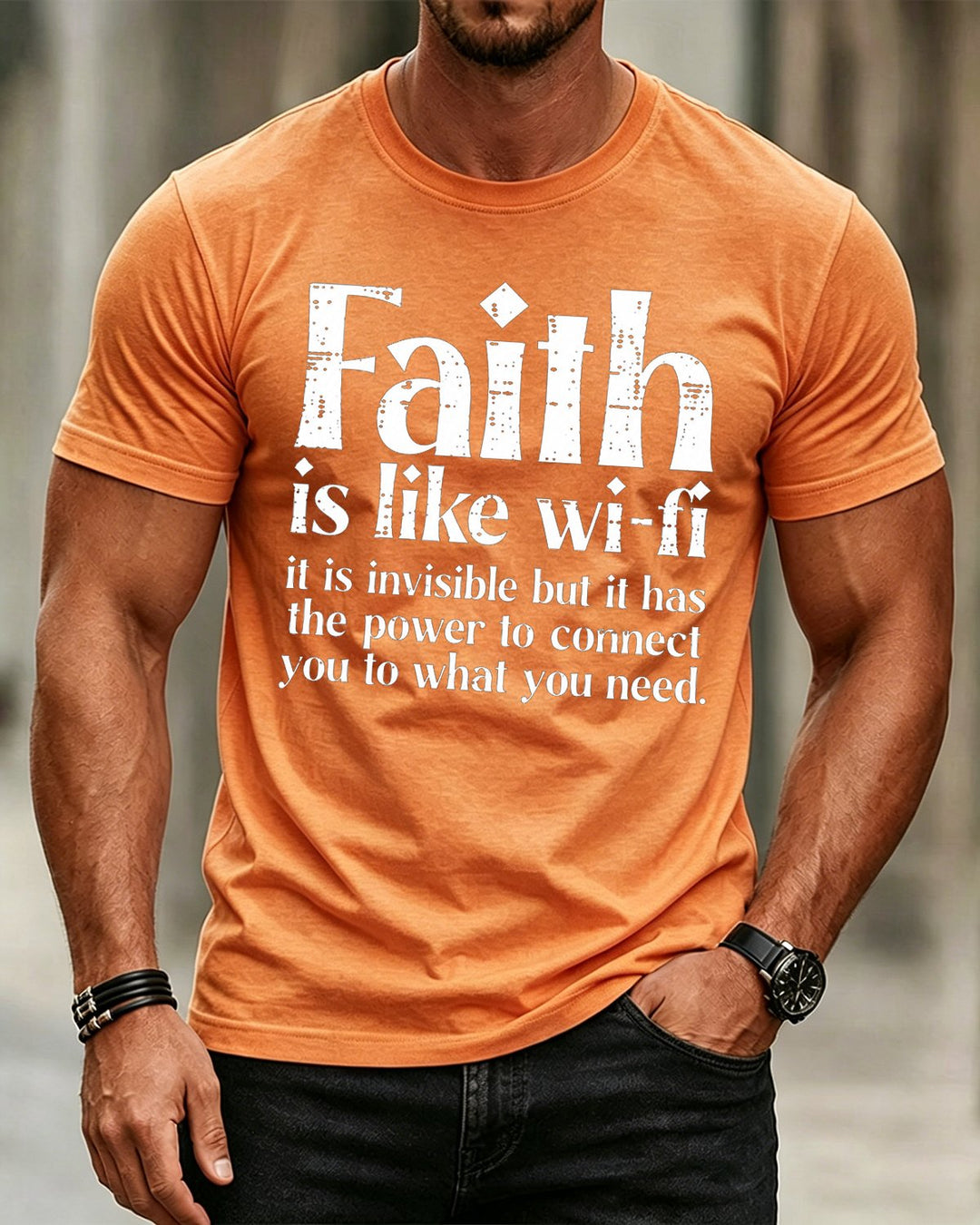 Faith Is Like Wi-Fi Power to Connect Quote Christian Washed Cotton T-Shirt front print
