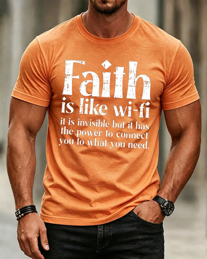 Faith Is Like Wi-Fi Power to Connect Quote Christian Washed Cotton T-Shirt front print