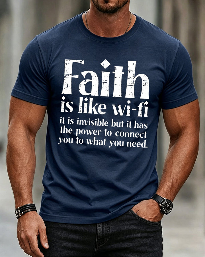 Faith Is Like Wi-Fi Power to Connect Quote Christian Washed Cotton T-Shirt front print