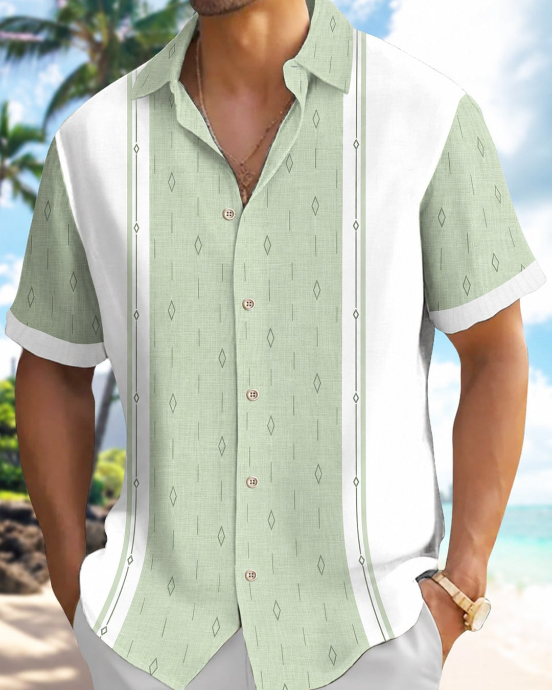 Alohadaddy® Casual Geometric Diamond Bowling Print Men&