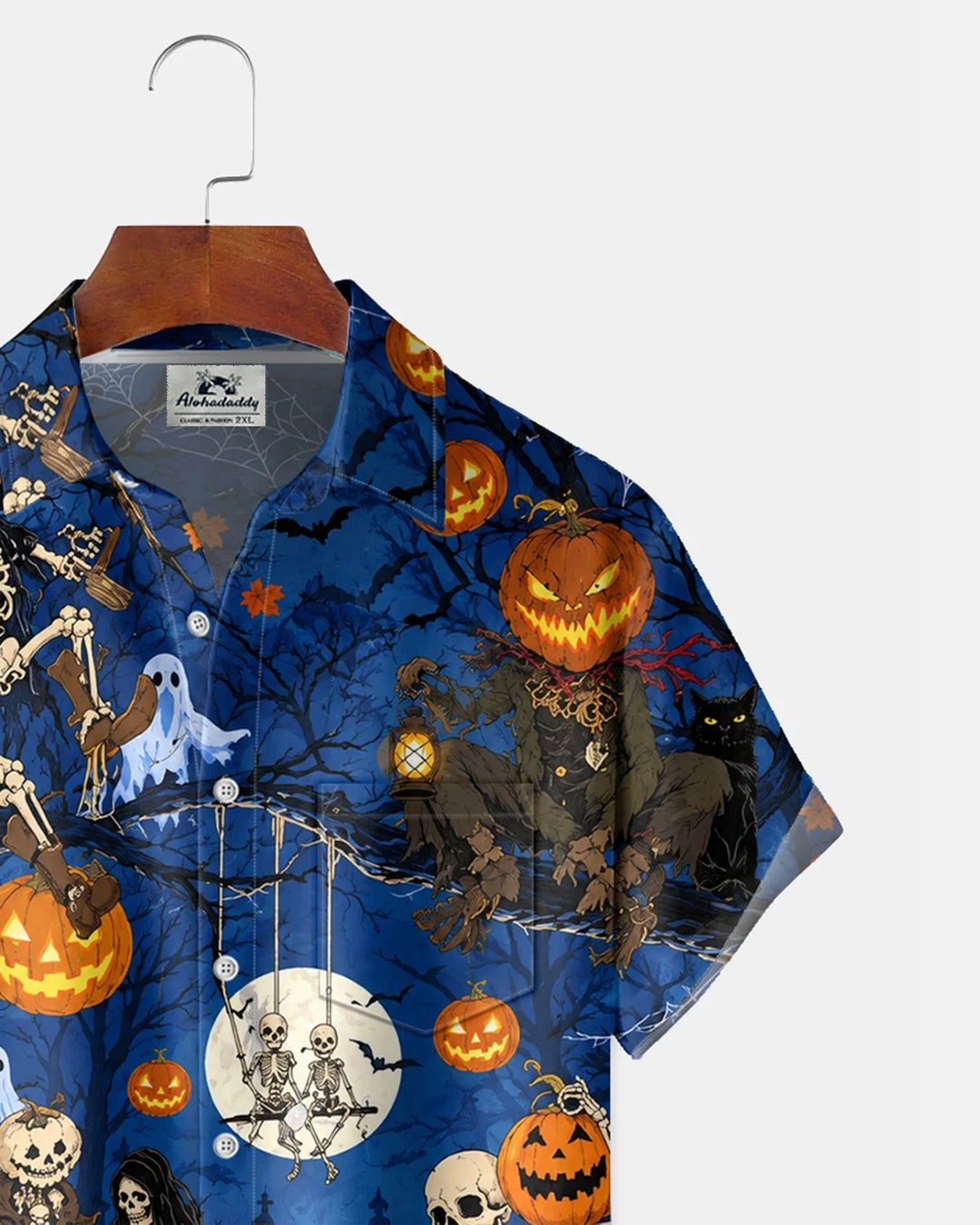 Alohadaddy® Holiday Retro Halloween Skull and Pumpkin Print Men&