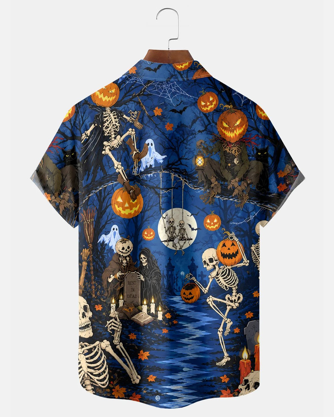 Alohadaddy® Holiday Retro Halloween Skull and Pumpkin Print Men&