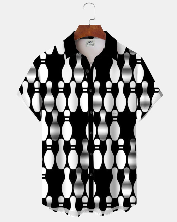 Alohadaddy® Casual Bowling Silhouette Geometric Print Men&
