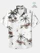 Alohadaddy Cotton Palm Tree Volcano Art Print Moisture Wicking Chest Pocket Oversized Stretch Hawaiian Short Sleeve Shirt