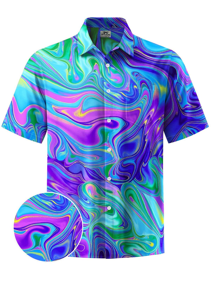 Alohadaddy® Casual Abstract Texture Print Stretch Large Size Chest Pocket Men&