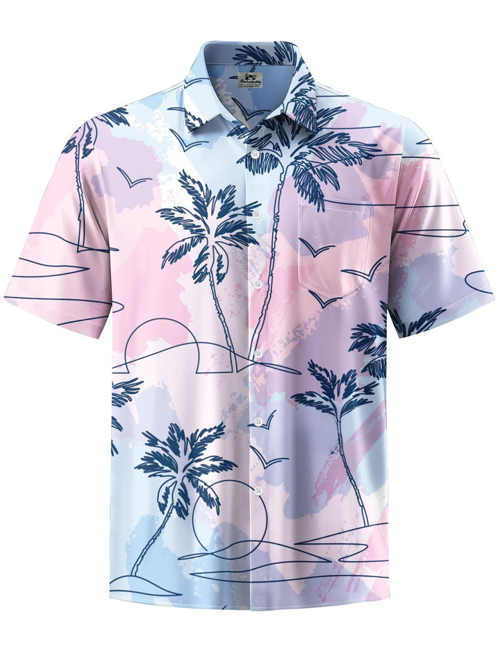 Alohadaddy® Hawaii Palm Tree Print Chest Pocket Men&