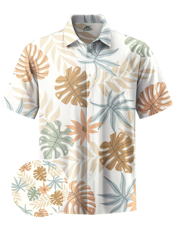 Alohadaddy® Hawaiian Leaves Art Print Chest Pocket Mens Short Sleeve Shirt Big &amp; Tall