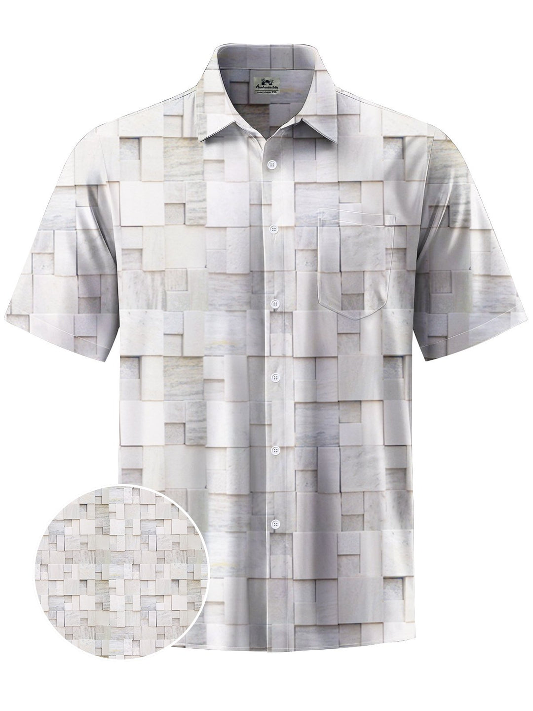 Alohadaddy® Casual Geometric Stone Art Print Chest Pocket Men&