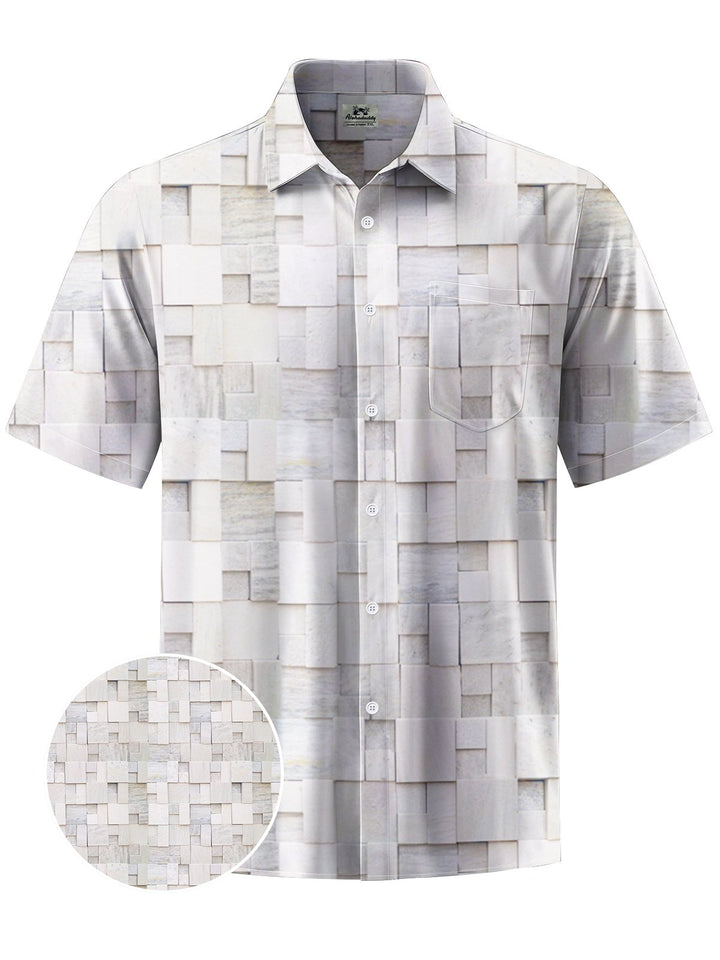 Alohadaddy® Casual Geometric Stone Art Print Chest Pocket Men&