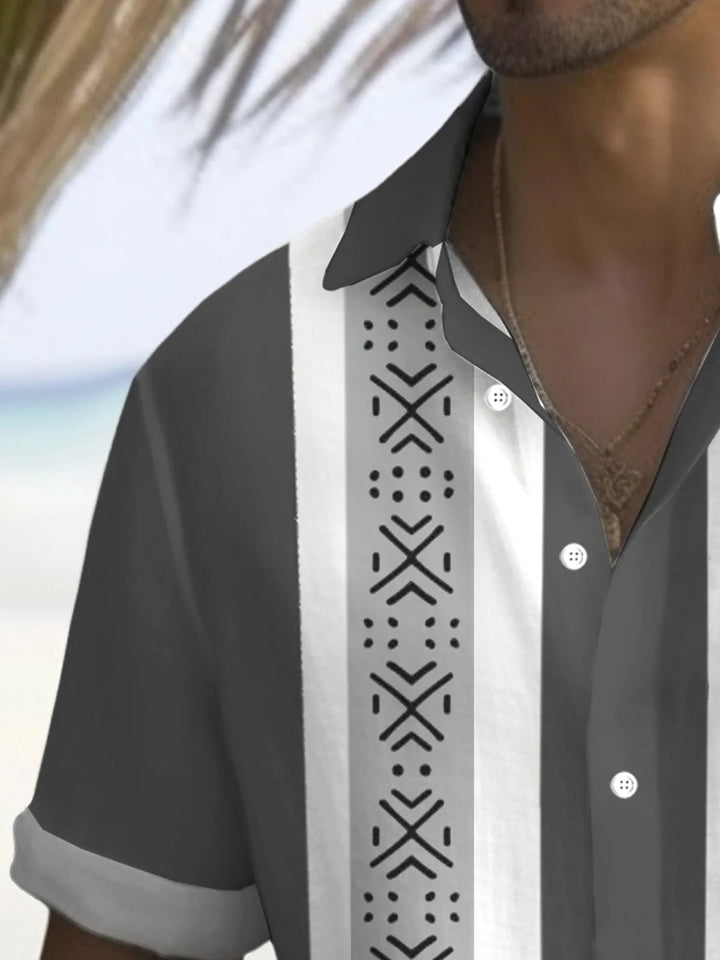 Alohadaddy® Casual Stripes Print Art Chest Pocket Men&