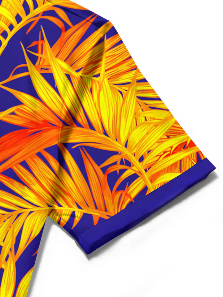 Alohadaddy® Hawaiian Palm Leaves Contrast Art Print Chest Pocket Mens Short Sleeve Shirts Big &amp; Tall