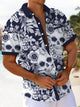 Alohadaddy® Hawaiian Skull Art Print Chest Pocket Mens Wicking Short Sleeve Shirt Big & Tall