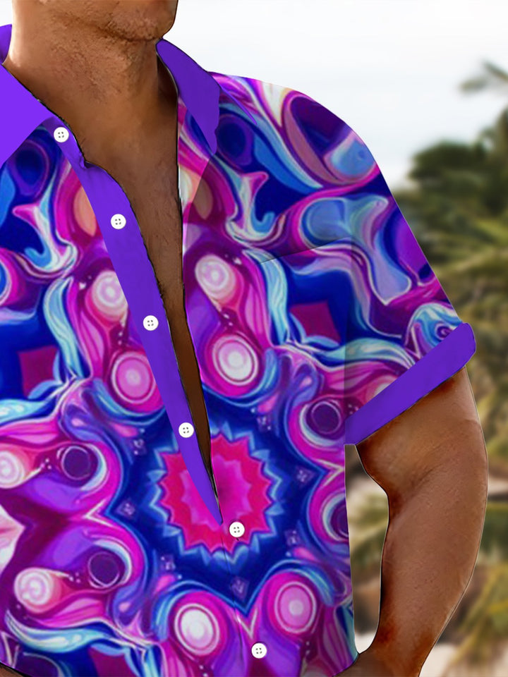 Alohadaddy® Hawaiian Abstract Art Print Chest Pocket Mens Short Sleeve Shirts Big &amp; Tall
