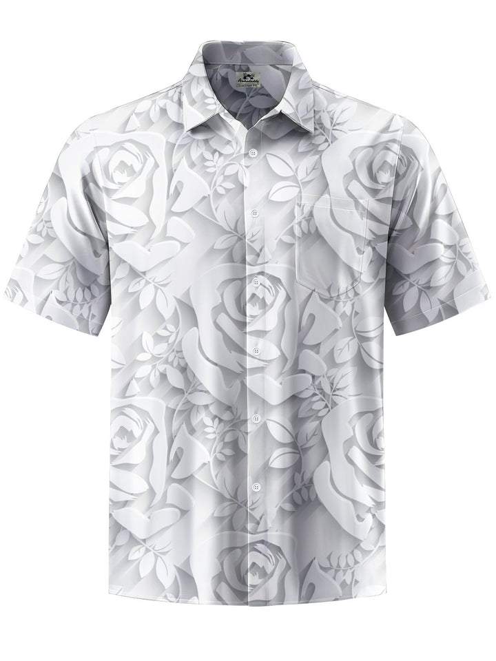 Alohadaddy® Casual 3D Floral Print Art Chest Pocket Men Short Sleeve Shirt Big &amp; Tall