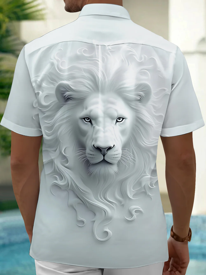 Alohadaddy® Hawaiian Lion Head Art Print Chest Pocket Men&