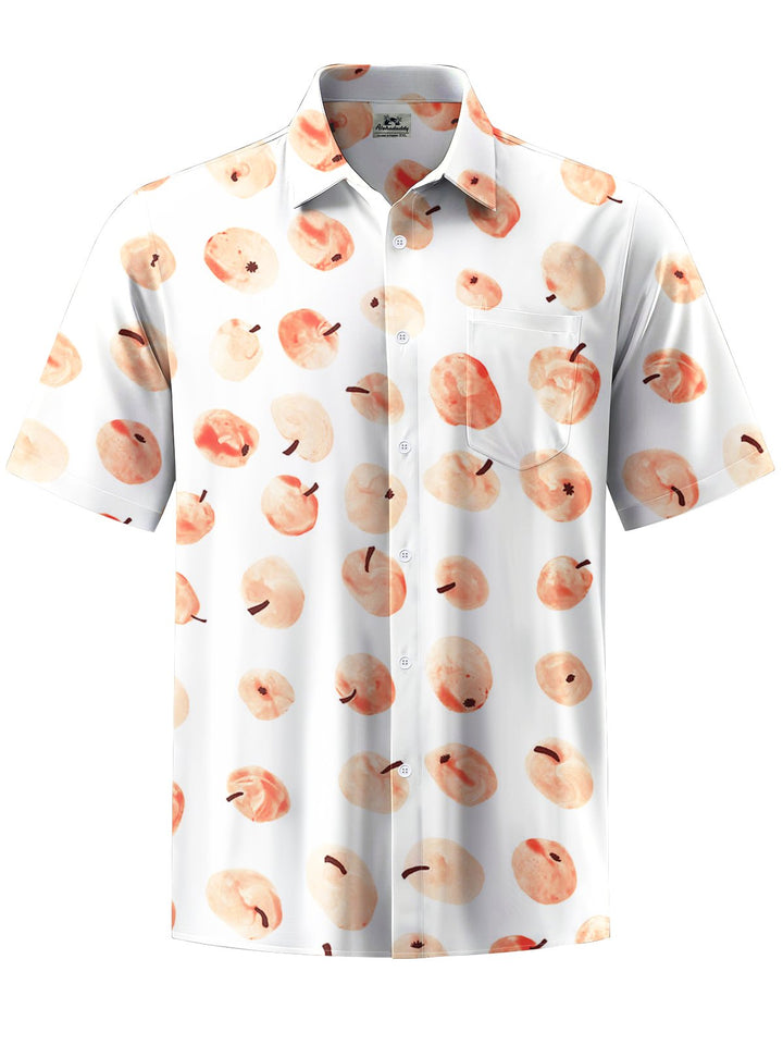 Alohadaddy® Casual Hawaiian Apple Art Print Chest Pocket Stretch Men&