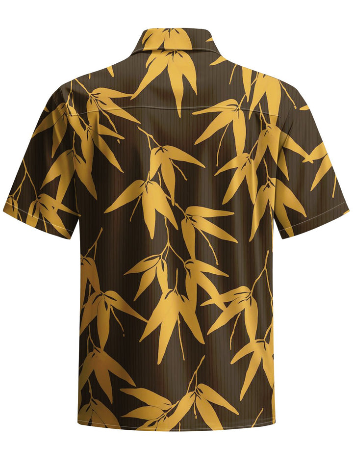 Alohadaddy® Vintage Leaf Art Print Chest Pocket Stretch Men&
