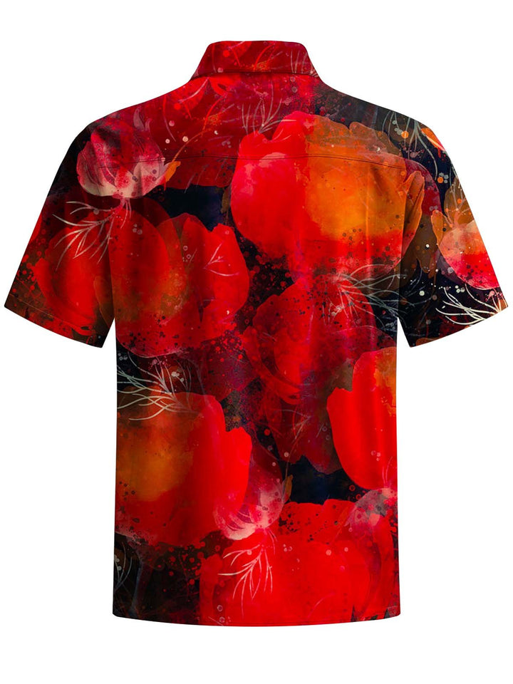 Alohadaddy® Hawaiian Watercolor Floral Print Artwork Chest Pocket Elastic Men&