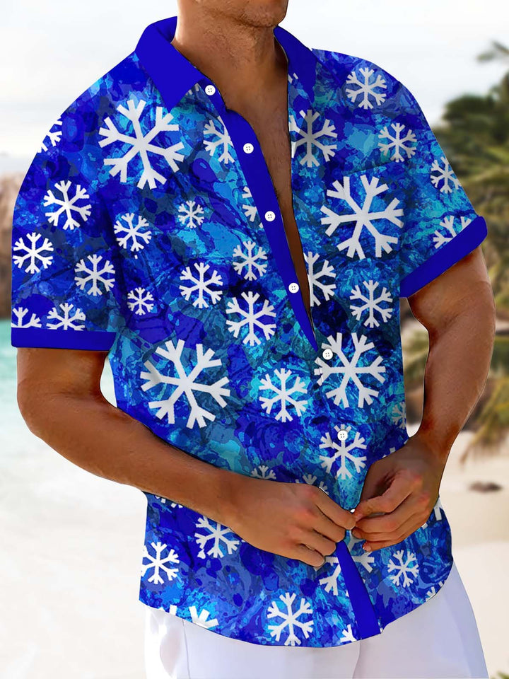 Alohadaddy® Casual Snowflake Abstract Art Print Chest Pocket Men&