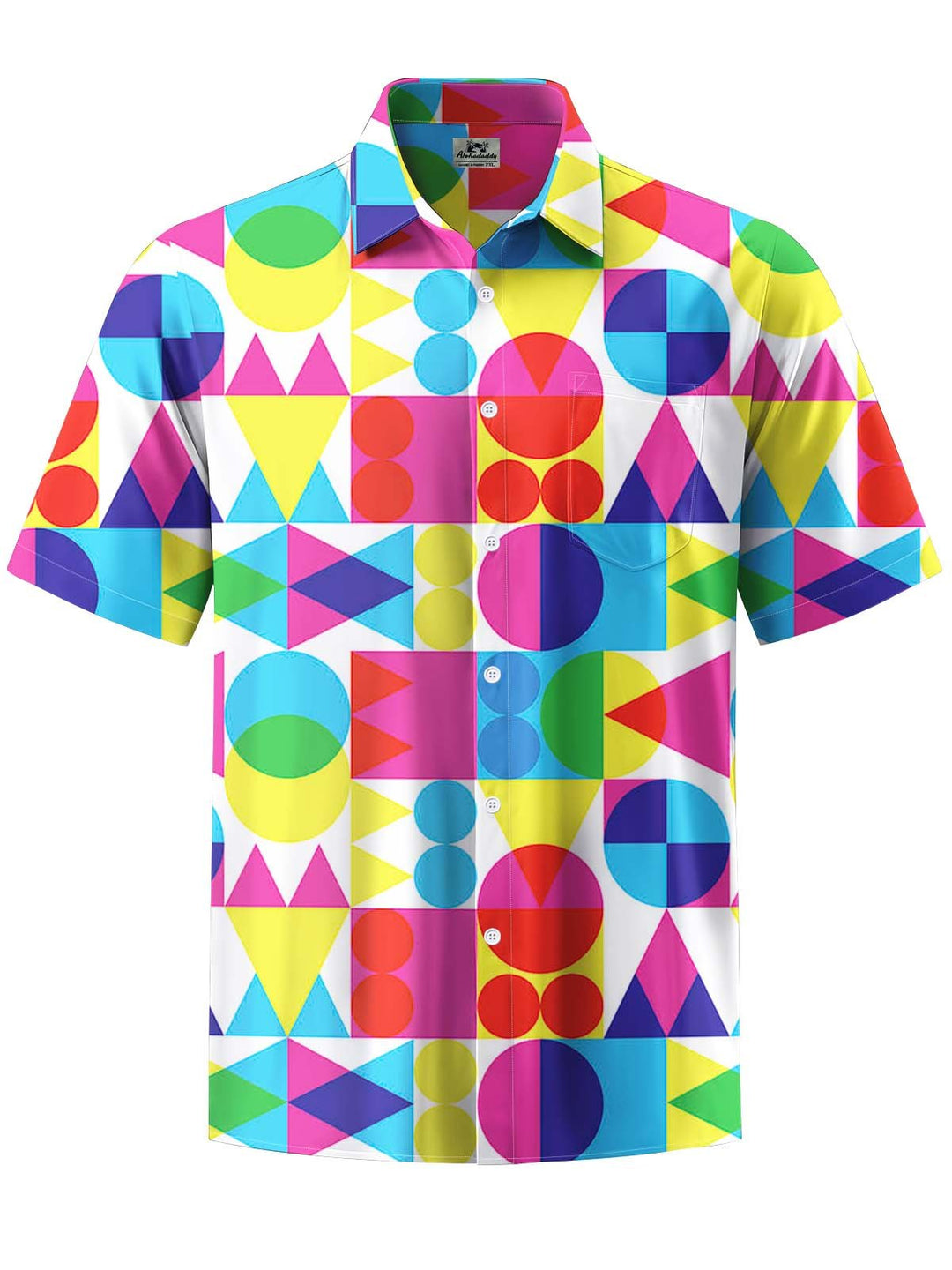 Alohadaddy® Casual Geometric Art Print Chest Pocket Stretch Men&