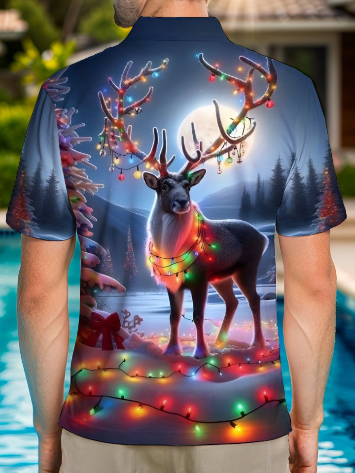 Alohadaddy® Christmas Elk Print Button Stretch Men&