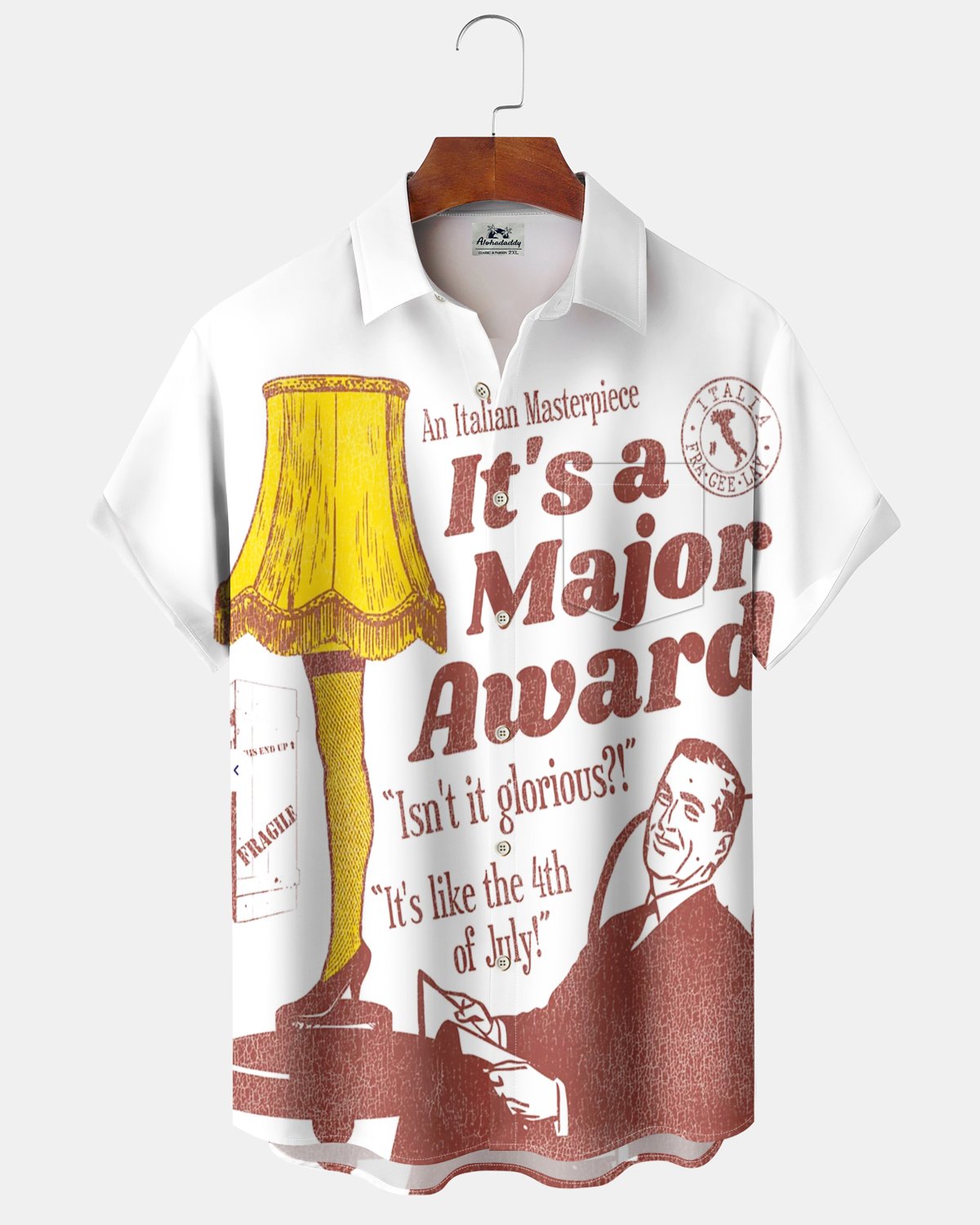 Alohadaddy® Christmas Vintage Leg Lamp Print Pocket Elastic Button Men's Short Sleeve Shirt Big & Tall