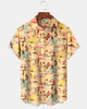 Alohadaddy® Vintage Beach Vacation Print Button Pocket Stretch Men's Short Sleeve Shirt Big & Tall