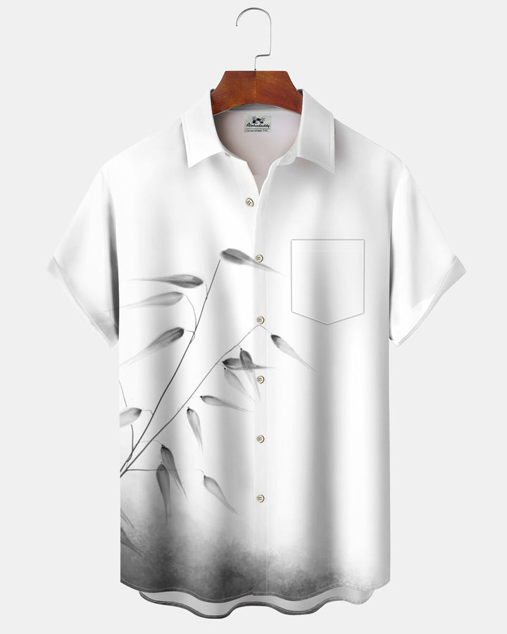 Alohadaddy® Hawaiian Bamboo Leaf Ink Painting Print Art Button Stretch Pocket Men&