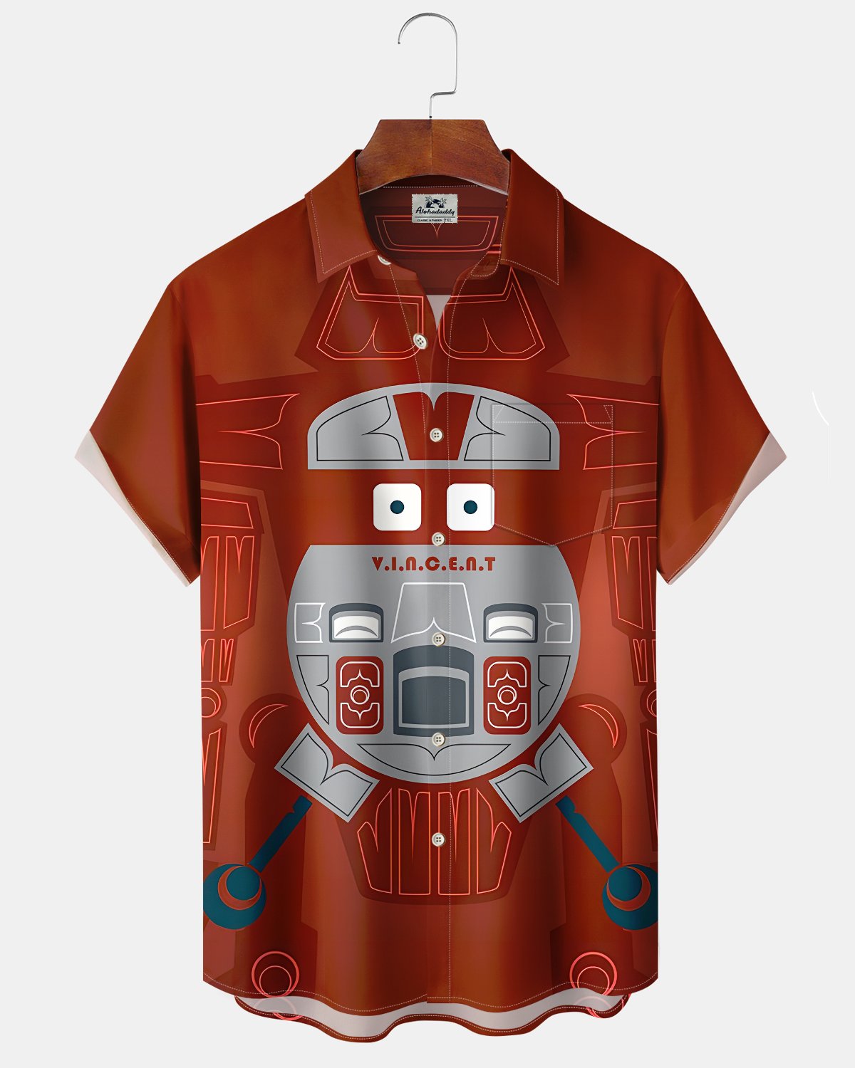 Alohadaddy® Casual Robot Cartoon Print Art Cardigan Men's Short Sleeve Shirt Big & Tall
