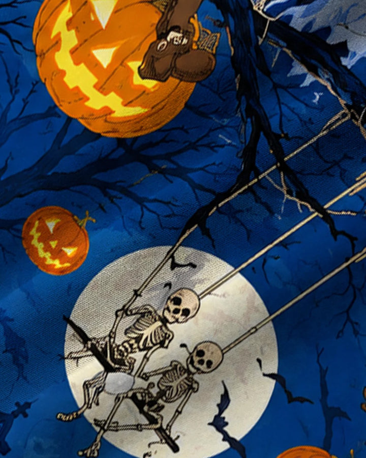 Alohadaddy® Holiday Retro Halloween Skull and Pumpkin Print Men&