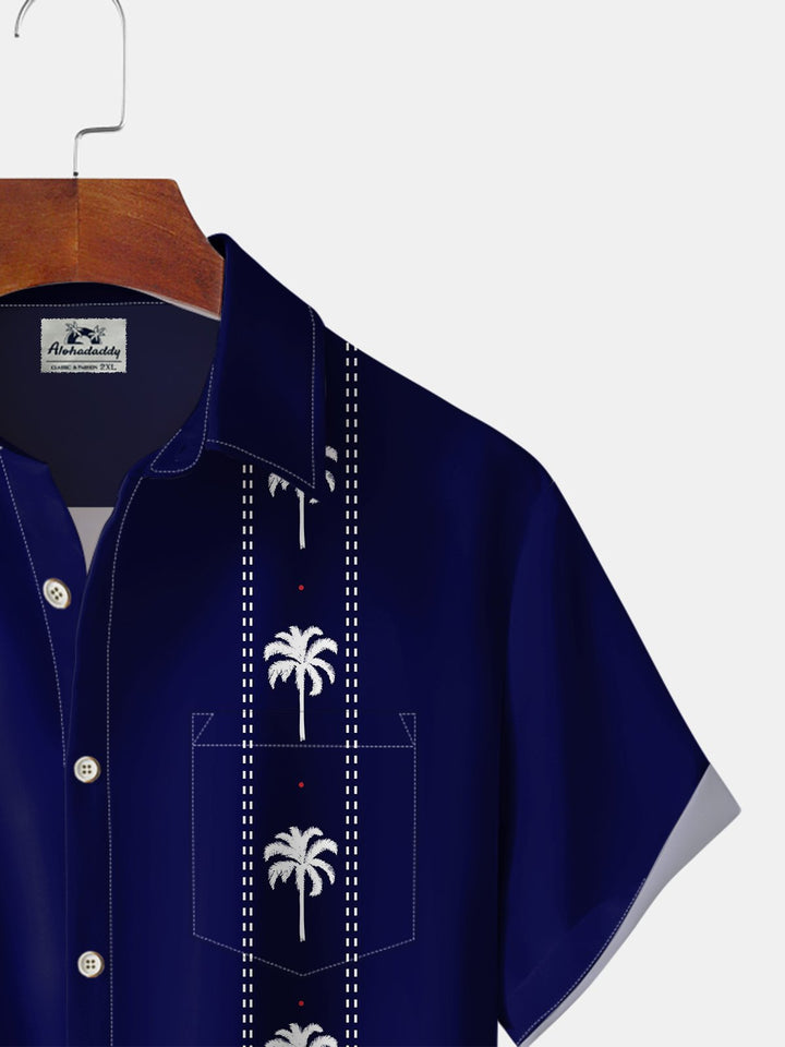 Alohadaddy® Palm Tree Stripes Pockets Moisture Wicking Hawaiian Shirt Big &amp; Tall