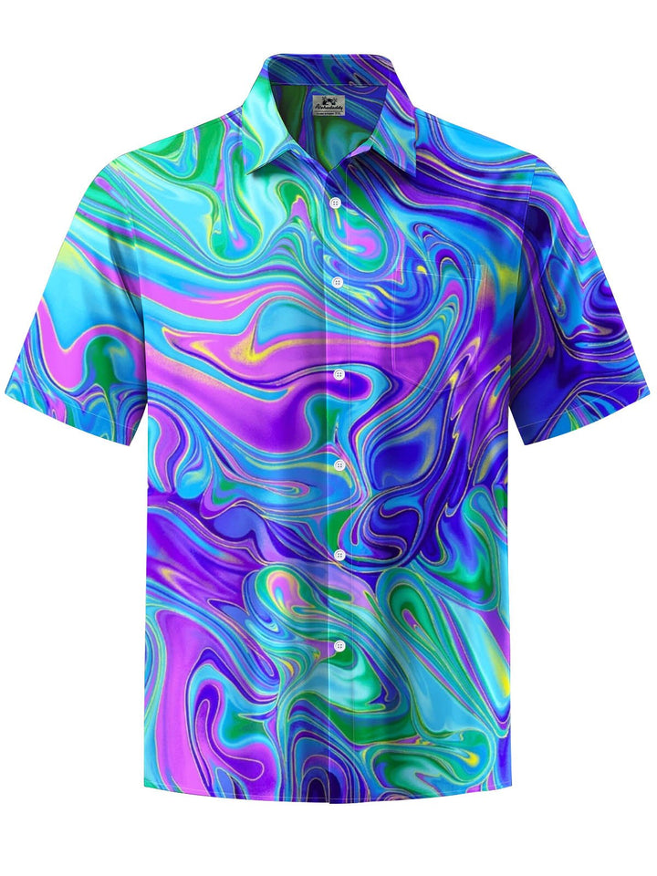 Alohadaddy® Casual Abstract Texture Print Stretch Large Size Chest Pocket Men&