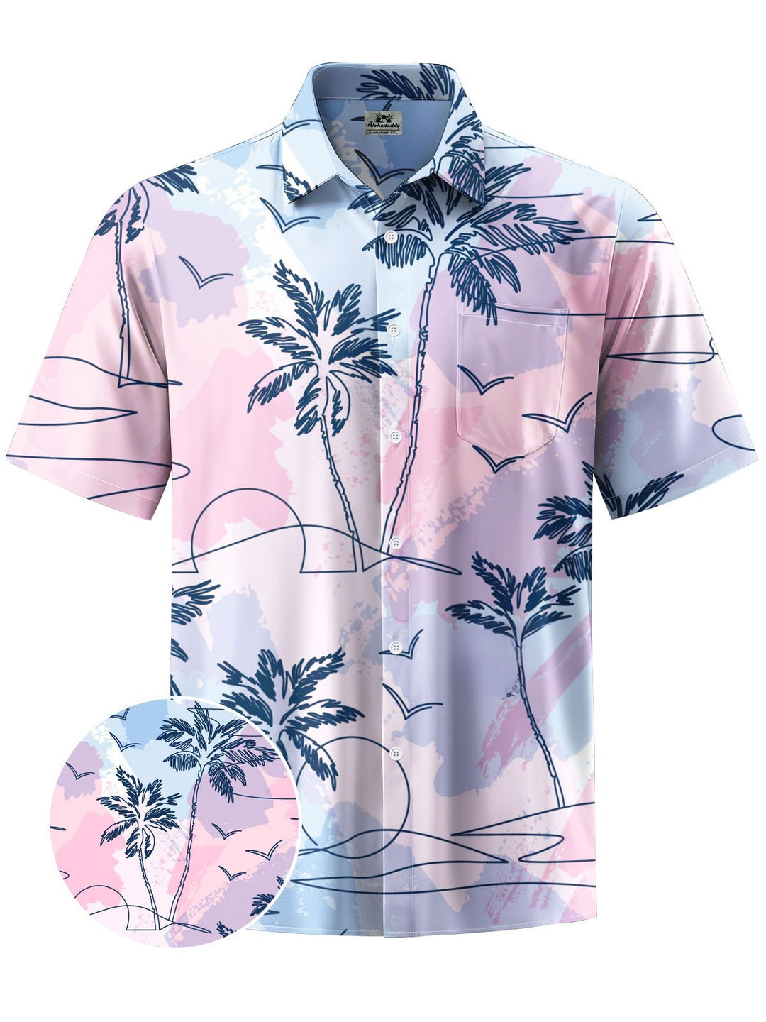 Alohadaddy® Hawaii Palm Tree Print Chest Pocket Men&