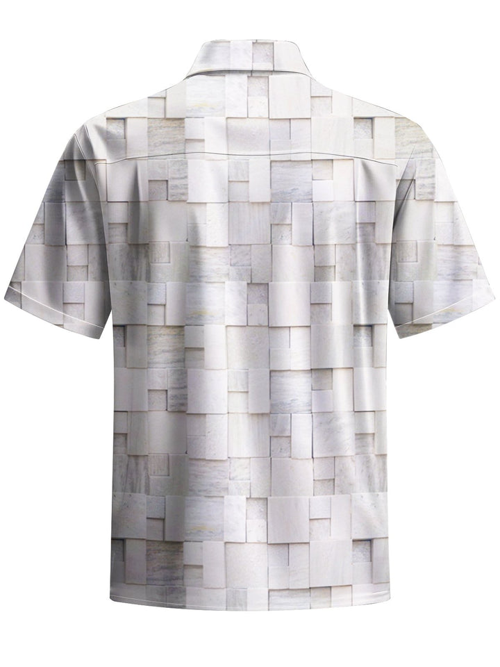 Alohadaddy® Casual Geometric Stone Art Print Chest Pocket Men&